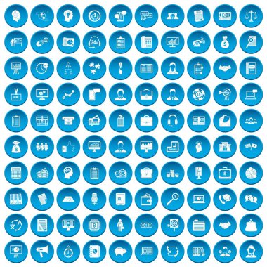 100 iş insanlar simgeleri mavi ayarla