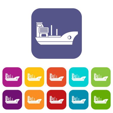 Deniz gemi simgeler vektör çizim renklerde düz stil içinde kırmızı, mavi, yeşil ve diğer ayarla