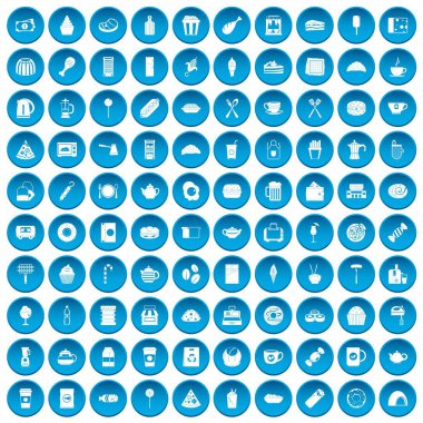 100 kafe simgeleri mavi ayarla