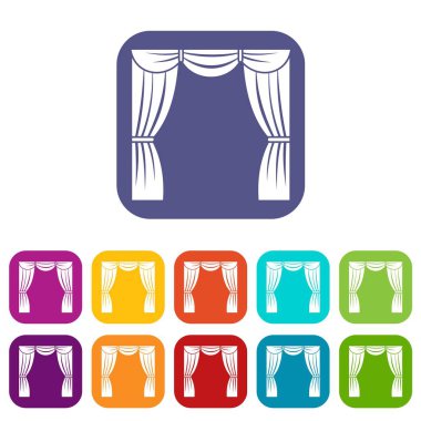Perde sahne Icons set üzerinde