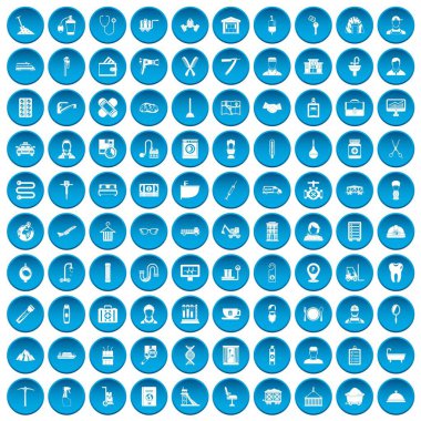 100 el sanatları simgeleri mavi ayarla