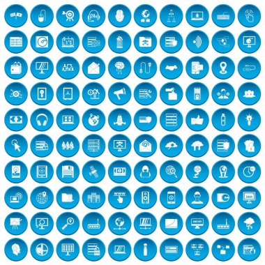 100 siber güvenlik simgeleri mavi ayarla