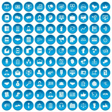 100 iletişim simgeleri mavi ayarla