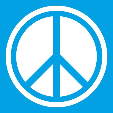 Mavi arka plan vektör illüstrasyon izole işareti hippi barış simgesi beyaz