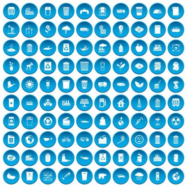 100 ekoloji simgeleri mavi ayarla