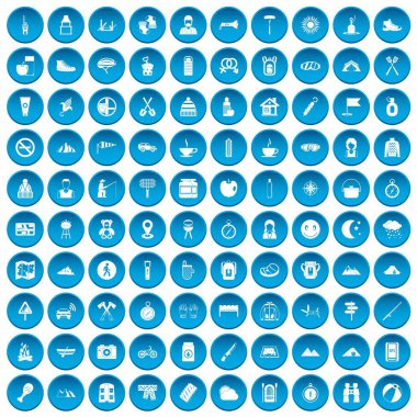 100 Aile Kamp simgeleri mavi ayarla