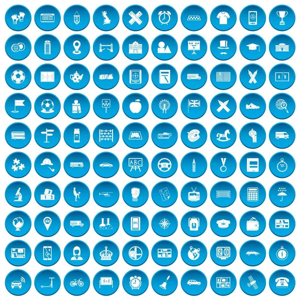 100 busz ikonok beállítása kék — Stock Vector