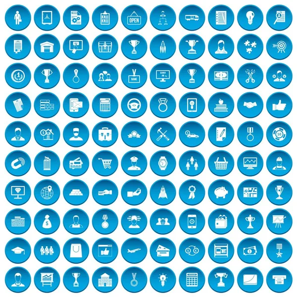100 iconos de la carrera de negocios conjunto azul — Vector de stock