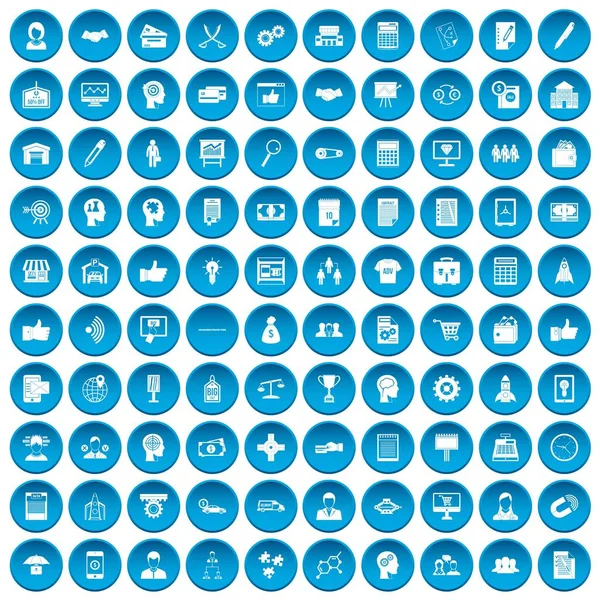 100 üzleti stratégia ikonok beállítása kék — Stock Vector