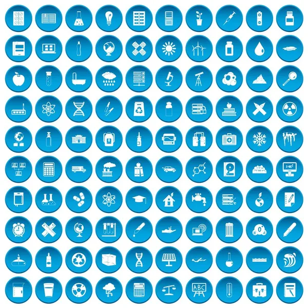 100 kémia ikonok beállítása kék — Stock Vector