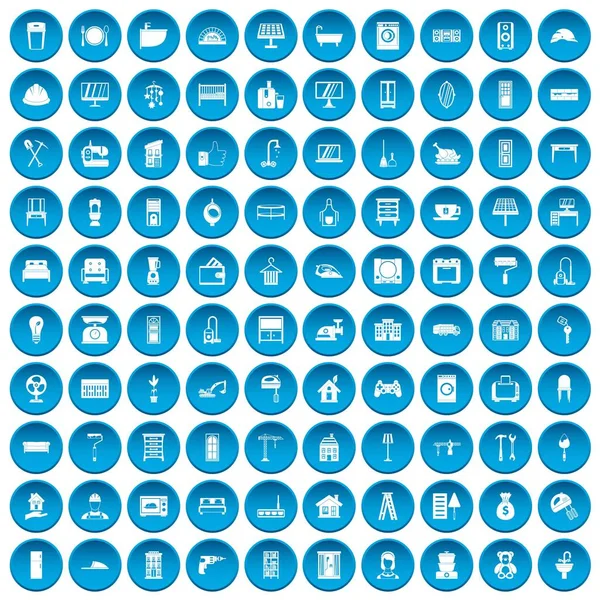 100 cómodos iconos de la casa conjunto azul — Vector de stock