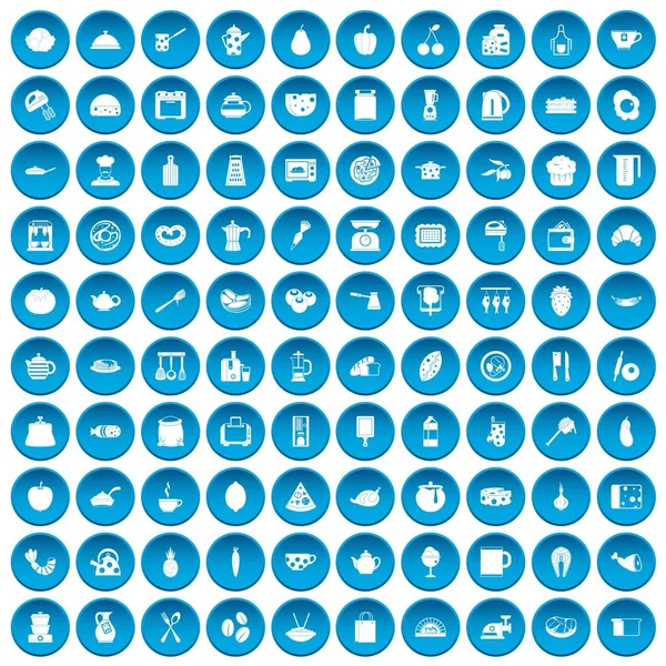 100 gotowania ikony zestaw niebieski — Wektor stockowy