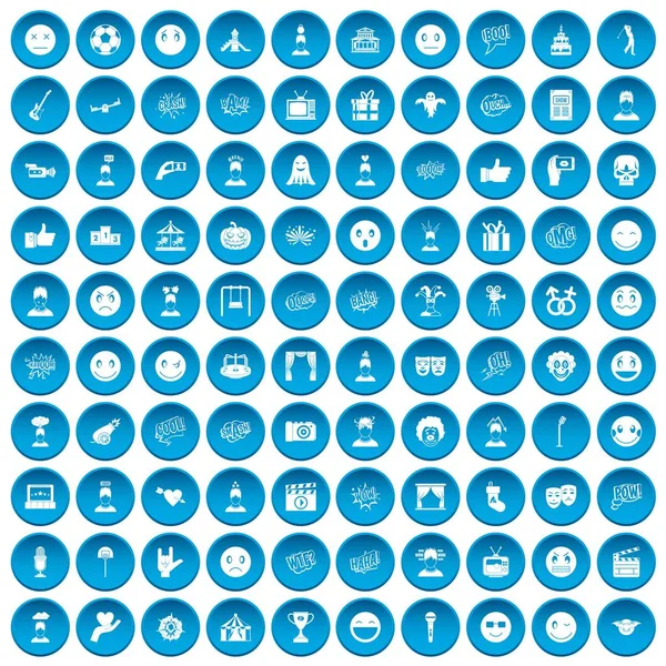 100 Emotionsymbole blau gesetzt — Stockvektor