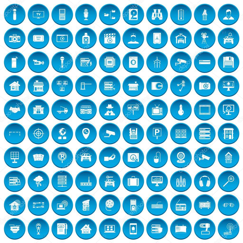 100 camera icons set blue