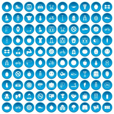 100 fitness simgeleri mavi ayarla