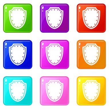 9 renk kümesi yalıtılmış vektör çizim ordu koruyucu kalkan simgeleri