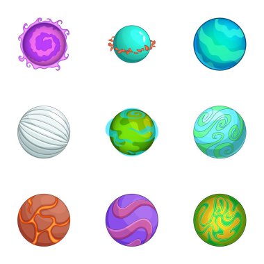 Fantezi yabancı gezegenler Icons set, karikatür tarzı
