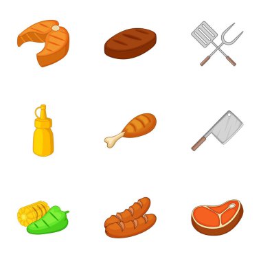 Fried Gıda ile mutfak eşyaları Icons set