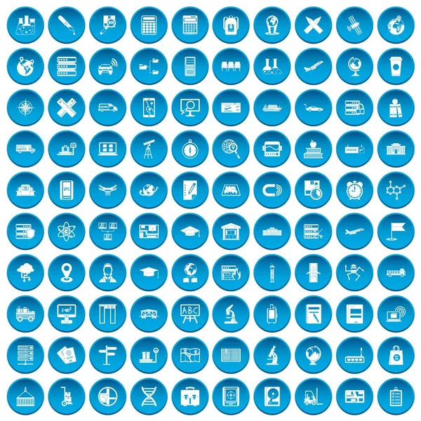 100 globe ikony set modrá — Stockový vektor