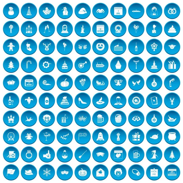 100 svátků ikony set modrá — Stockový vektor