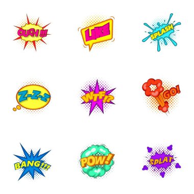 Patlayıcı çıkartmaları Icons set, karikatür tarzı