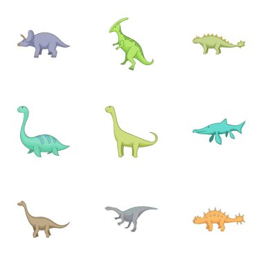 Otçul dinozorlar Icons set, karikatür tarzı
