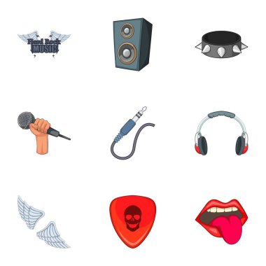 Hard rock şeyler Icons set, karikatür tarzı