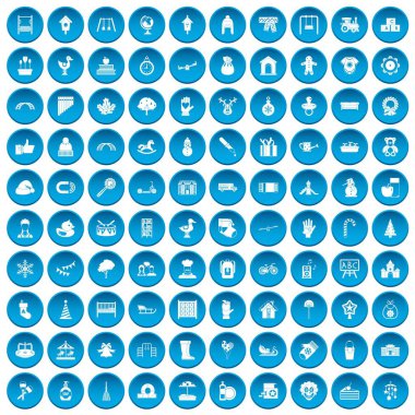 100 anaokulu simgeleri mavi ayarla