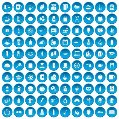 100 mutfak simgeleri mavi ayarla