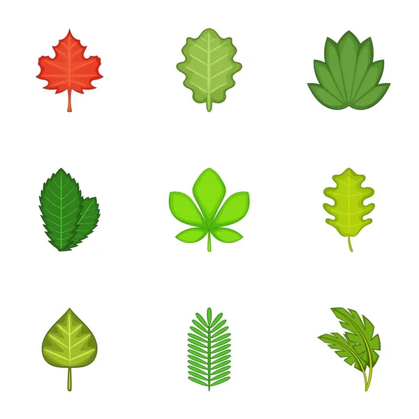 Ripped leaves icons set, cartoon style — Stock Vector