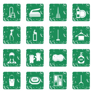 Grunge ev temizlik Icons set