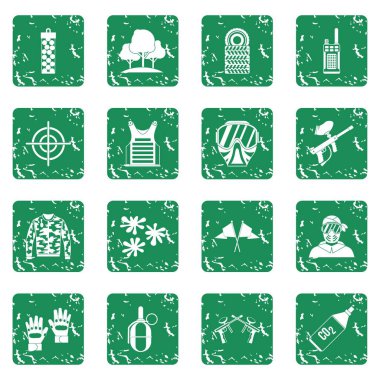 Grunge tarzı yeşil izole vektör çizim içinde paintball Icons set
