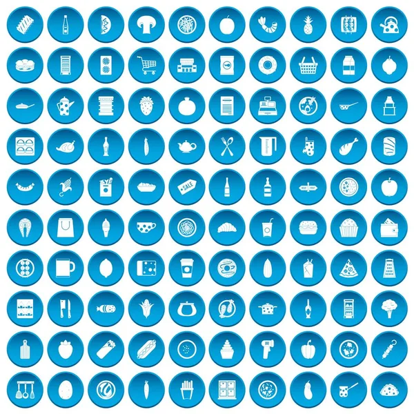 100 öğle yemeği simgeleri mavi ayarla