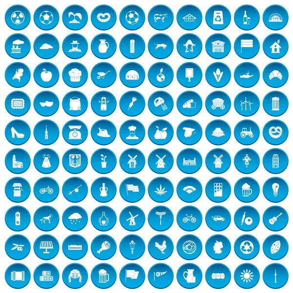 100 icônes moulin ensemble bleu — Image vectorielle