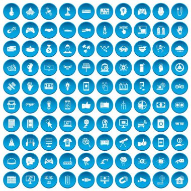 100 yüksek teknoloji simgeleri mavi ayarla