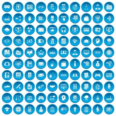 100 BT iş ikonları/simgeleri mavi ayarla