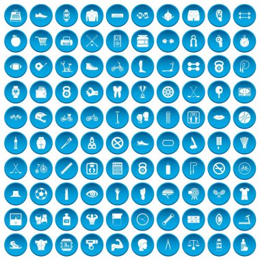 100 kettlebell simgeleri mavi ayarla