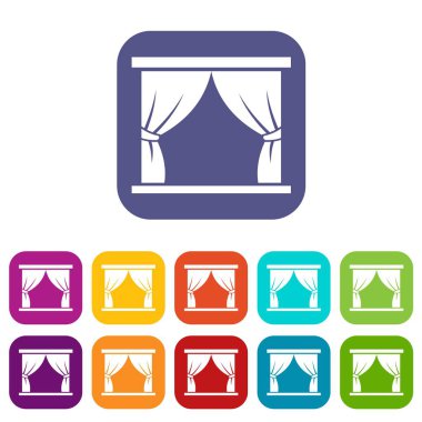 Perde sahne Icons set üzerinde