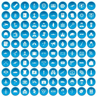 100 askeri simgeleri mavi ayarla