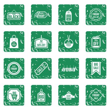 Grunge siyah Cuma Icons set