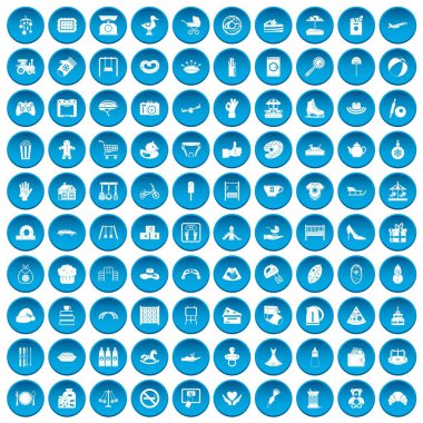 100 anne ve çocuk simgeleri mavi ayarla