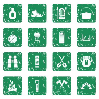 Grunge rekreasyon Turizm Icons set