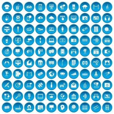 100 Multimedya simgeler mavi ayarla