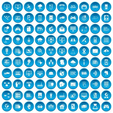 Mavi 100 ağ Icons set