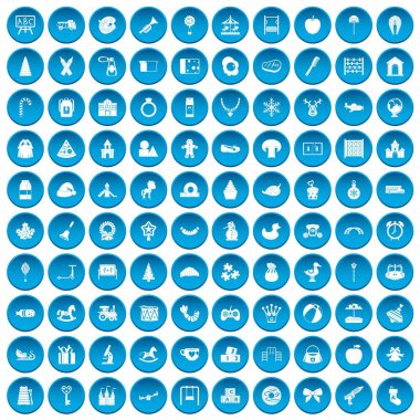 100 anaokulu simgeleri mavi ayarla