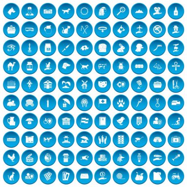 100 evcil hayvan simgeleri mavi ayarla