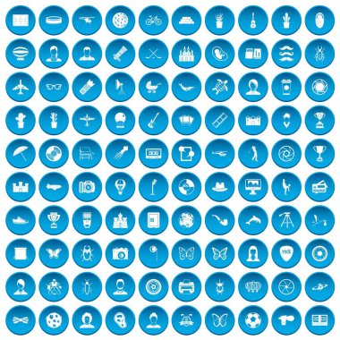 100 fotoğraf simgeleri mavi ayarla