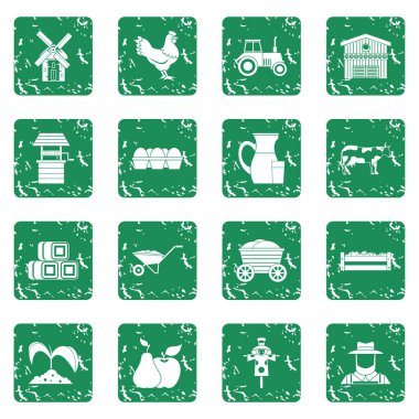 Grunge çiftlik Icons set