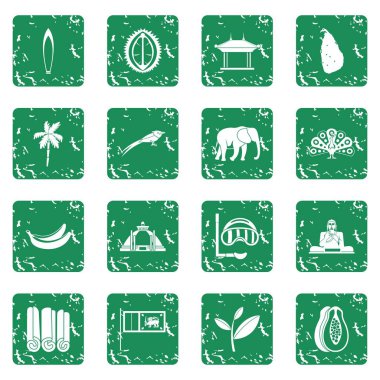 Grunge Sri Lanka seyahat Icons set