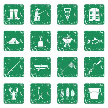 Araçlar simgeler Balık tutma grunge ayarla